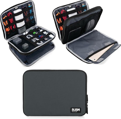 BUBM Double Layer Electronics Organizer, Travel Gadget Bag for Cables, Memory Cards, Flash Hard Drive and More, Fit for iPad or Tablet(up To 9.7")--Large, Gray | Travel Gadget Bag For Cables, Memory Cards, Flash Hard Drive and More, Fit For iPad or Tab...