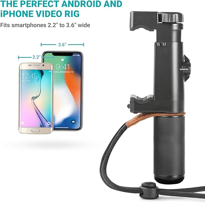 Movo PR-1 Smartphone Grip Handle Rig with Wrist Strap, Tripod Mount and Cold Shoe Mount for Lights and Microphones - for iPhone, Samsung, HTC, LG, Google, Android
