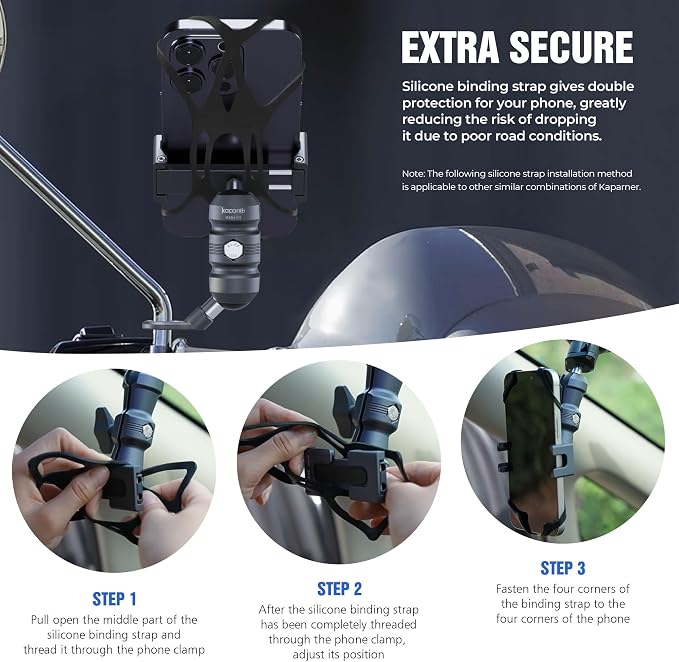 Motorcycle Phone Clip Kit, for 8-10mm Screw/Mirror Install, Anti-Theft Double Socket Arm/25mm Ball Top and Base, Suitable for Width of 2.56-3.74" Phone (KPS-04)