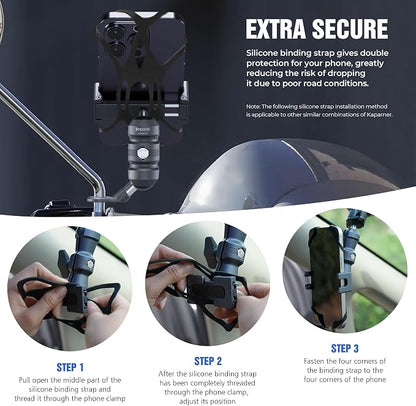 Motorcycle Phone Clip Kit, for 8-10mm Screw/Mirror Install, Anti-Theft Double Socket Arm/25mm Ball Top and Base, Suitable for Width of 2.56-3.74" Phone (KPS-04)