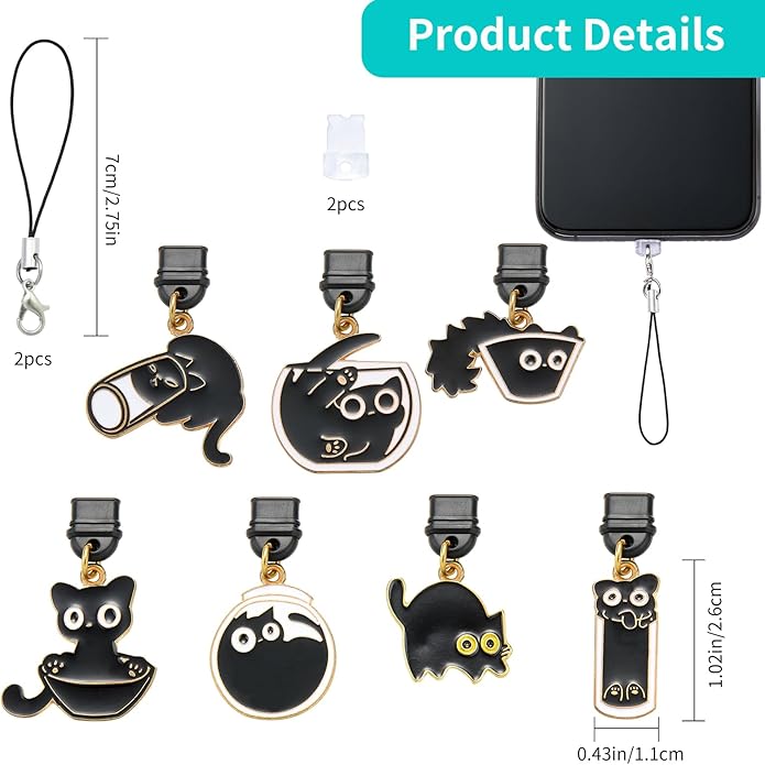 7-10Pcs Dust Plug Charm Type C with Alloy Pendants Cute Cell Phone Charms for Most Type C Phone,Readers Device