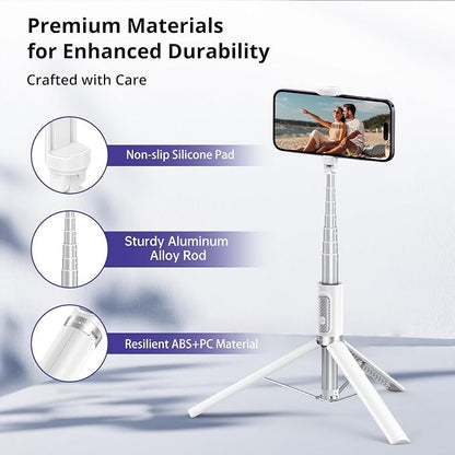ATUMTEK 68.5" Selfie Stick Tripod, Extendable Aluminum Tripod with Rechargeable Bluetooth Remote, Compatible with iPhone and Android Smartphones, Perfect for Travel, Vlog, Video and Photo, White