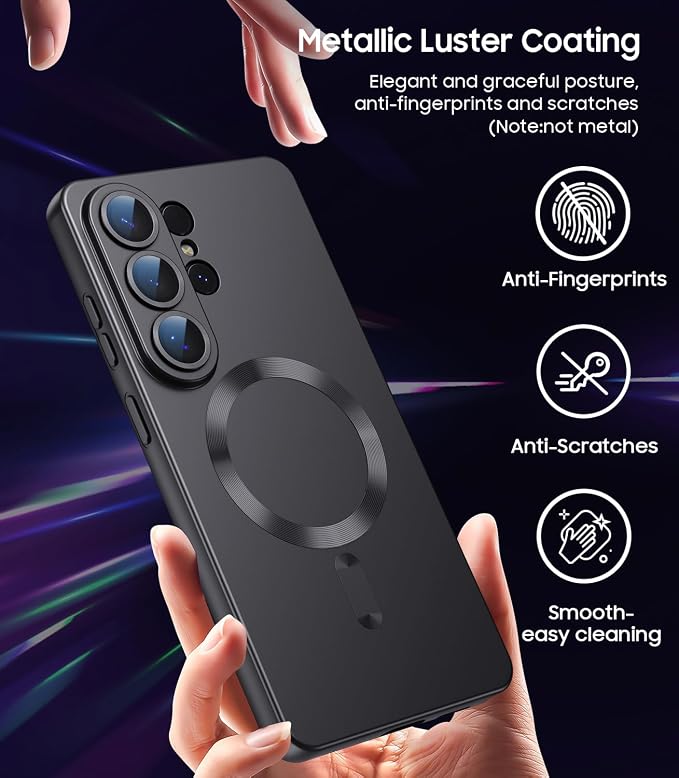 Magnetic for Samsung Galaxy S26 Ultra Case [Compatible with MagSafe][Built-in Camera Lens Protector] Slim Soft Silicone Bumper Shockproof Metallic Luster Phone Case, Black