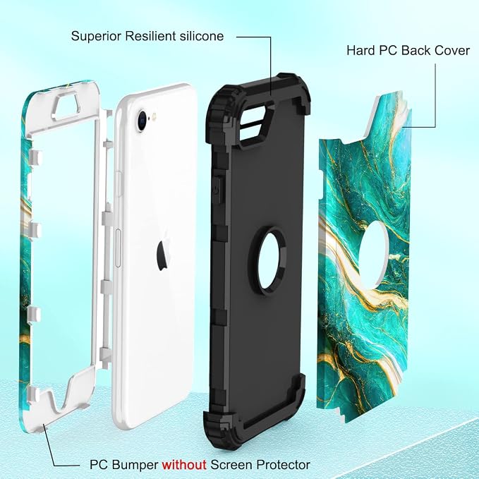 Hocase for iPhone SE 2022/2020 Case, Heavy Duty Shockproof Protection Hard Plastic+Silicone Rubber Hybrid Protective Case for iPhone SE 3rd/2nd Generation (4.7") - Emerald Green