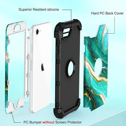 Hocase for iPhone SE 2022/2020 Case, Heavy Duty Shockproof Protection Hard Plastic+Silicone Rubber Hybrid Protective Case for iPhone SE 3rd/2nd Generation (4.7") - Emerald Green
