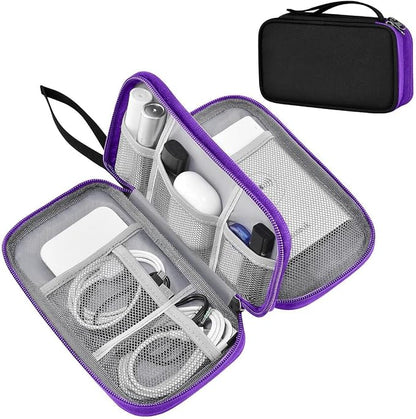 ZINMARK Portable Cable Organizer Case,Travel Pouch with Double-Layer Storage for Cables,Chargers,Earbuds & Phone,Black Purple– Small Size