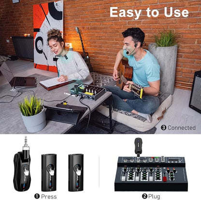 KIMAFUN Wireless Lavalier Microphone System, Wireless 2.4GHz Lapel Mics Handheld Mic 2 in 1 for Teaching, Teachers, Speech, Tour Guiding, Speaker, Amplifier, PA System, Broadcast, KM-G70(2TX1RX)