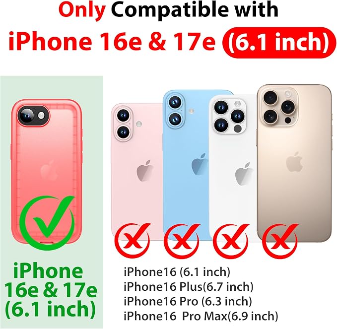 SPORTLINK for iPhone 16e/17e Waterproof Phone Case - Built in Screen & Camera Lens Protector,6.6FT Military Dropproof/Shockproof/Dustproof/IP68 Underwater for iPhone 16e/17e 6.1 inch Frosted Pink