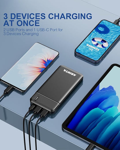 Power Bank Portable Charger 10000mAh, Battery Pack Ultra Slim with USB-C Input/Output, Compatible for Smartphones & Tablets, Gifts for Men Women. (Black)