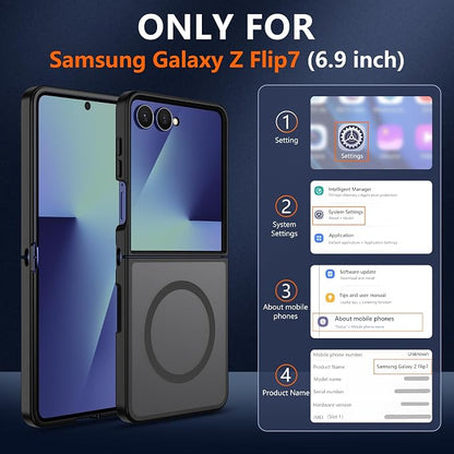 Pilaru for Samsung Galaxy Z Flip 7 case [Compatible with Magsafe] Translucent Matte Magnetic flip 7 Phone Case,Slim Thin Duty Shockproof Protection zflip 7 Case-Black