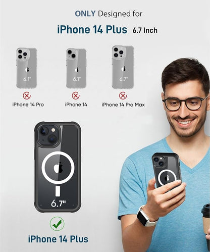 Compatible with iPhone 14 Plus Case, Built-in Screen Protector, with Camera Lens Protector, [Compatible with MagSafe] Full Body Phone Case, Magnetic Protective Cover for 14Plus 6.7" (Black)
