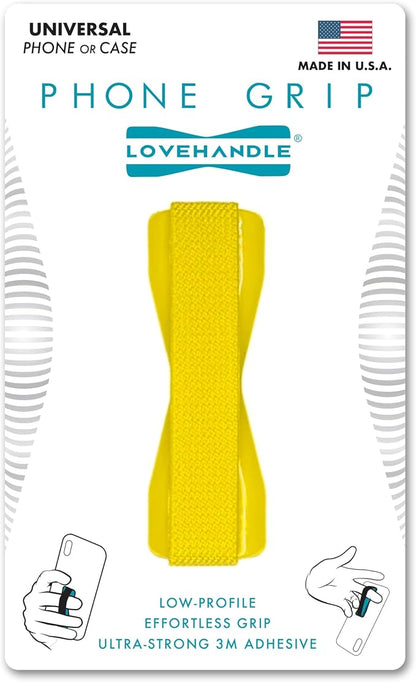 LOVEHANDLE Universal Phone Grip for Smartphones & Mini Tablets - Phone Holder for Hand - Wireless Charging Compatible - Made in The USA - Yellow