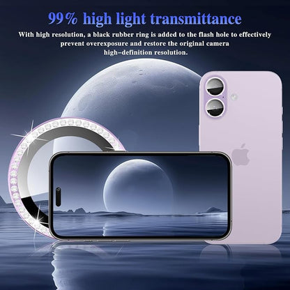 ShinKin Camera Lens Protector for iPhone 17, Glitter Camera Cover, 9H Tempered Glass Individual Metal Ring Camera Protector for iPhone 17 (Diamond - Purple)