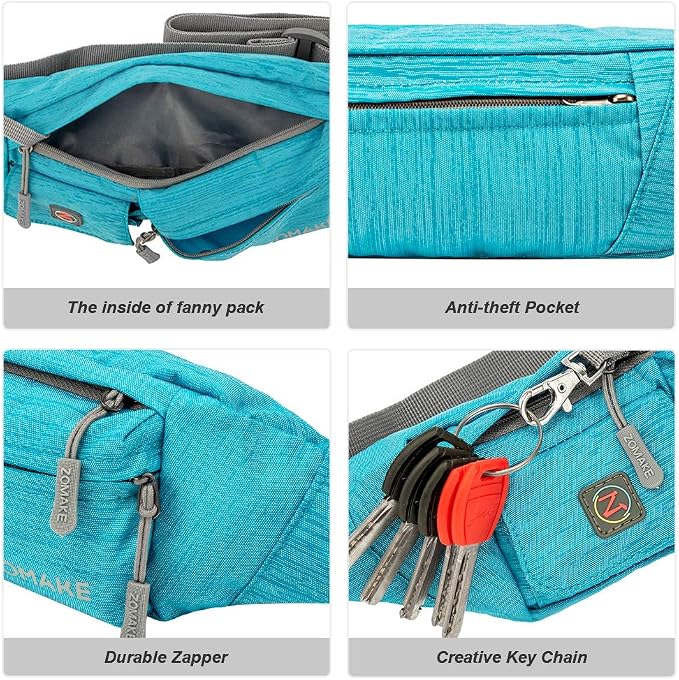 ZOMAKE Small Crossbody Fanny Pack for Women Men, Runner Belt Bag with Adjustable Strap, Water Resistant Waist Bag for Running