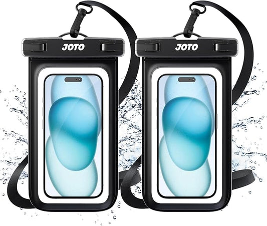 JOTO 2 Pack Universal Waterproof Phone Case for iPhone 17 Air 16 15 14 13 12 11 Plus Pro Max, IPX8 Cellphone Dry Bag XR X SE, Galaxy S23 S22 S21 S20+ S20 S10 Plus Note, Pixel up to 7" -Black