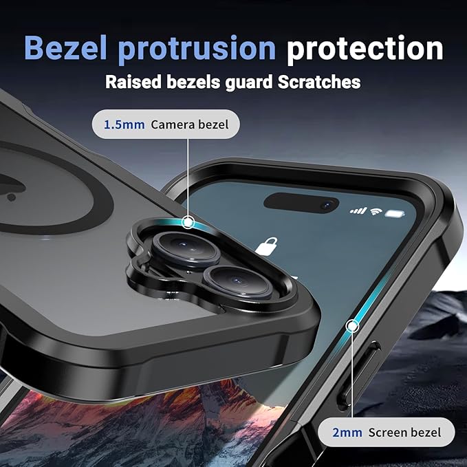 jaroco Magnetic for iPhone 16 Case, [Compatible with MagSafe][Military Grade Drop Protection][Heavy Duty Protection][Non-Slip][Shockproof] 2-Layer Durable Bumper Phone Case 6.1''-Black