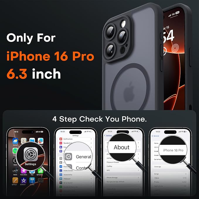TOCOL for iPhone 16 Pro Case with Camera Control Capture Button, Compatible with Magsafe Charger, Built-in Magnetic Ring, Translucent Matte Phone Case for iPhone 16 Pro 6.3 inch (Key Black)