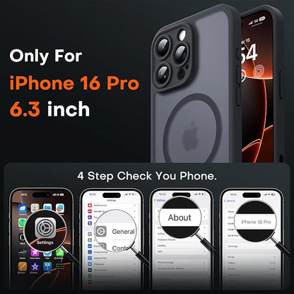 TOCOL for iPhone 16 Pro Case with Camera Control Capture Button, Compatible with Magsafe Charger, Built-in Magnetic Ring, Translucent Matte Phone Case for iPhone 16 Pro 6.3 inch (Key Black)
