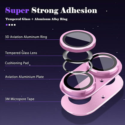 Camera Lens Protector for iPhone 16 / iPhone 16 Plus Camera Lens Protector [Strong Adsorption] [Not Easy to Break] Metal Tempered Glass Rear Camera Screen Cover - Pink