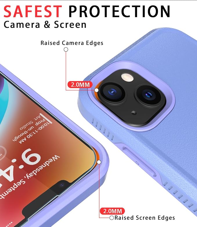 Diverbox for iPhone 14 case [Shockproof] [Dropproof] [Tempered Glass Screen Protector ],Heavy Duty Protection Phone Case Cover for Apple iPhone 14 (Purple-2in1)
