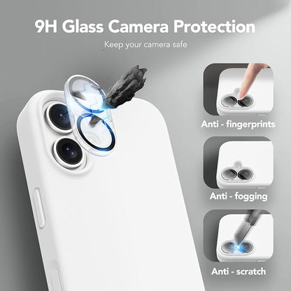 GONEZ Magnetic for iPhone 17 Case, Compatible with MagSafe, [Screen Protector + Camera Lens Protector], Liquid Silicone Anti-Scratch Shockproof Protective Phone Case 6.3 inch, White