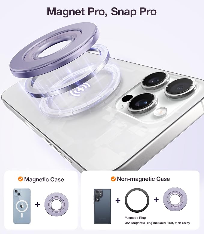 TORRAS 2025 Upgrade [Dual-Ring] Fit for MagSafe Phone Grip Ring Holder [Dual-Ring] Compatible with MagSafe Kickstand Magnetic for iPhone 17/16/15/14/13/12/11 Samsung, Google Accessories, Purple