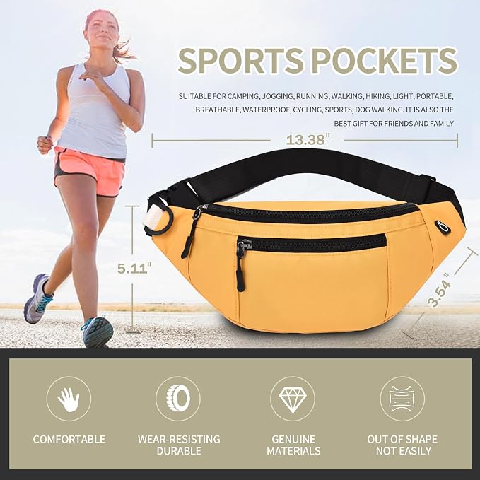 DAITET Crossbody Fanny Pack for Men&Women,Large Waist Bag & Hip Bum Bag with Adjustable Strap for Outdoors Workout Traveling Casual Running Hiking Cycling