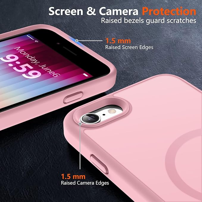 MOCCA Strong Magnetic for iPhone SE Case 2022/iPhone SE 2020 Case/iPhone 7 Case/iPhone 8 Case [Compatible with Magsafe] Slim Thin Translucent Matte Protective Cover Phone Case 4.7'', Pink