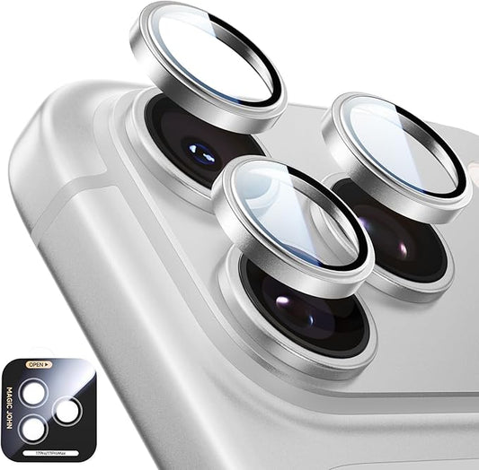 MAGIC JOHN for iPhone 17 Pro Max/17 Pro Camera Lens Protector [Alignment Kit&1:1 Invisible Fit] 9H Aerospace Tempered Glass, Ultra HD, Metal Individual Ring，Case Friendly, Set of 2,Sliver