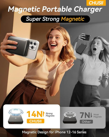 for Magsafe Portable Charger, 12000mAh Wireless Magnetic Power Bank with Stand& PD 20W Fast Charging, for Magsafe Battery Pack Compatible with iPhone 17/16/15/14/13 Series,Powerbank for Travel Cruise