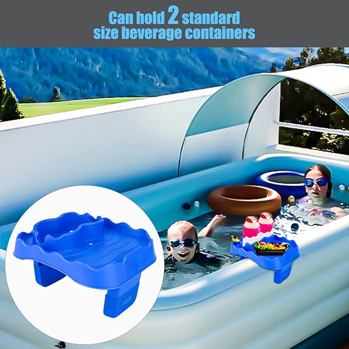 Hot Tub Side Table Tray with 2 Cup Holders, Foldable Drink Holder and Snacks Tray Outdoor Hot Tub Accessories for Inflatable Spa/Pool/Bathtub (Blue)