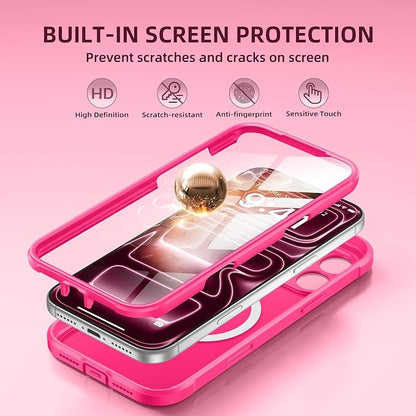 BERFY for iPhone 17 Pro Max Case, Compatible with MagSafe, Built-in Glass Screen Protector, Camera Protection, Shockproof Full Body Phone case 6.9", Translucent Hot Pink