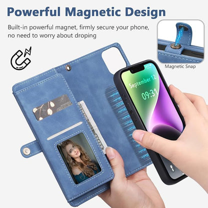 Wallet Case for iPhone 14 with Card Holder/Crossbody Wallet/Strap| RFID Blocking | Magnetic | Kickstand | Detachable | PU Leather Phone Case for iPhone 14,6.1 in,Sky Blue