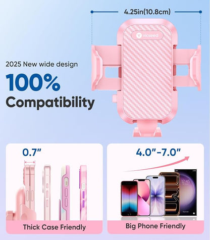 VICSEED Pink Phone Holders for Your Car, [True Military-Grade Shockproof Strongest Suction Power], 3-in-1 Dashboard Windshield Vent, Truck Boat Stand Cell Phone Mount for iPhone Android All Phones