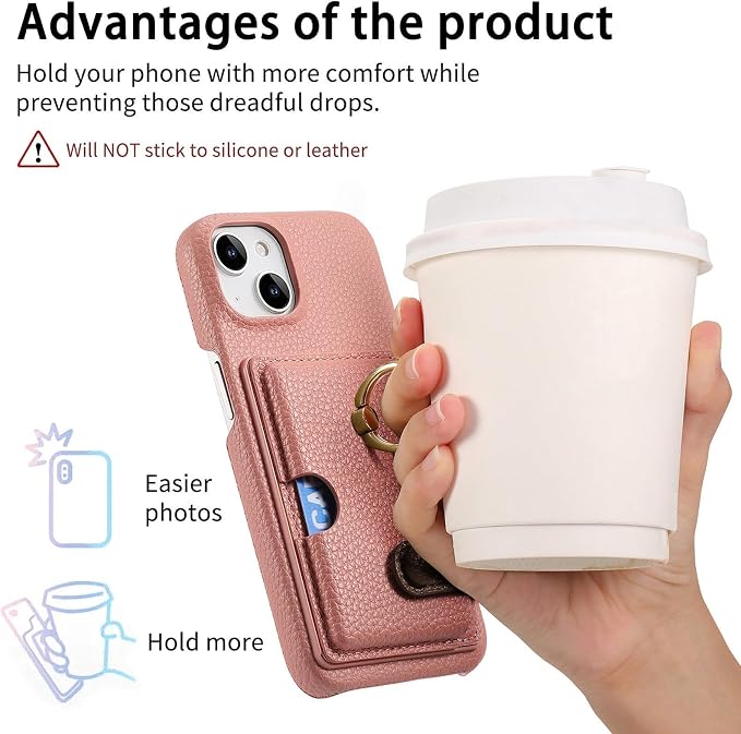 Wallet Case for iPhone 15/15 Pro/15 Plus/15 Pro Max, 360°Rotation Finger Ring Holder Kickstand, Leather Protective Shockproof Cover with Card Holder,15plus,Grey