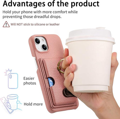 Wallet Case for iPhone 15/15 Pro/15 Plus/15 Pro Max, 360°Rotation Finger Ring Holder Kickstand, Leather Protective Shockproof Cover with Card Holder,15plus,Grey