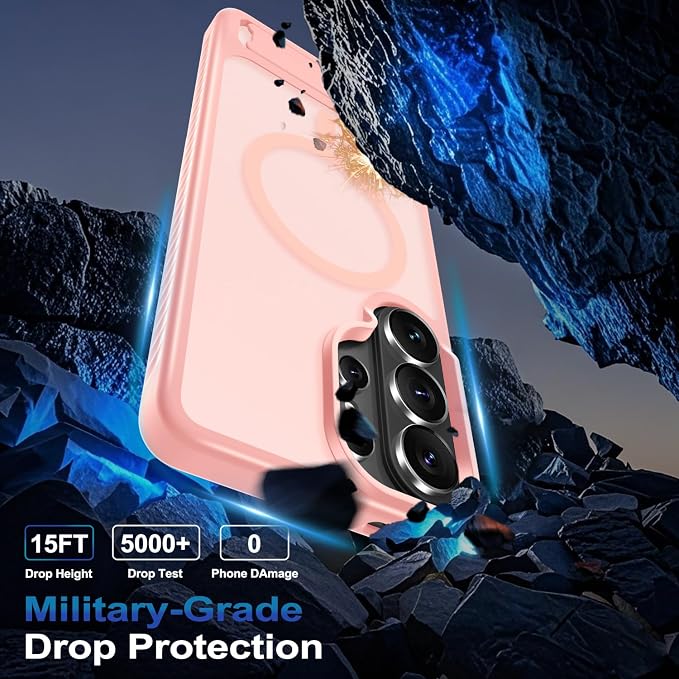 RMOCR for Samsung Galaxy S26 Ultra Case with Screen Protector+Lanyard Wrist Strap,Magnetic Translucent Matte Rugged Slim Phone Cover Built in Invisible Kickstand [Fit for MagSafe],2026 Cute Pink