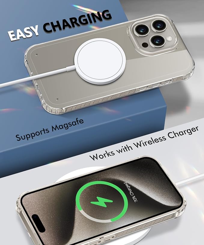 Compatible with iPhone 15 Pro Max Case Clear, Built-in Screen Protector, with Camera Lens Protector, [Compatible with MagSafe] Full Body Phone Case, Protective Cover for 15ProMax 6.7" (Clear)