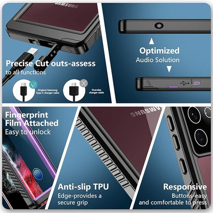 SPIDERCASE Designed for Samsung Galaxy S22 Ultra Case, Waterproof Built-in Screen Protector Full Protection Heavy Duty Shockproof Case, Purple/Clear