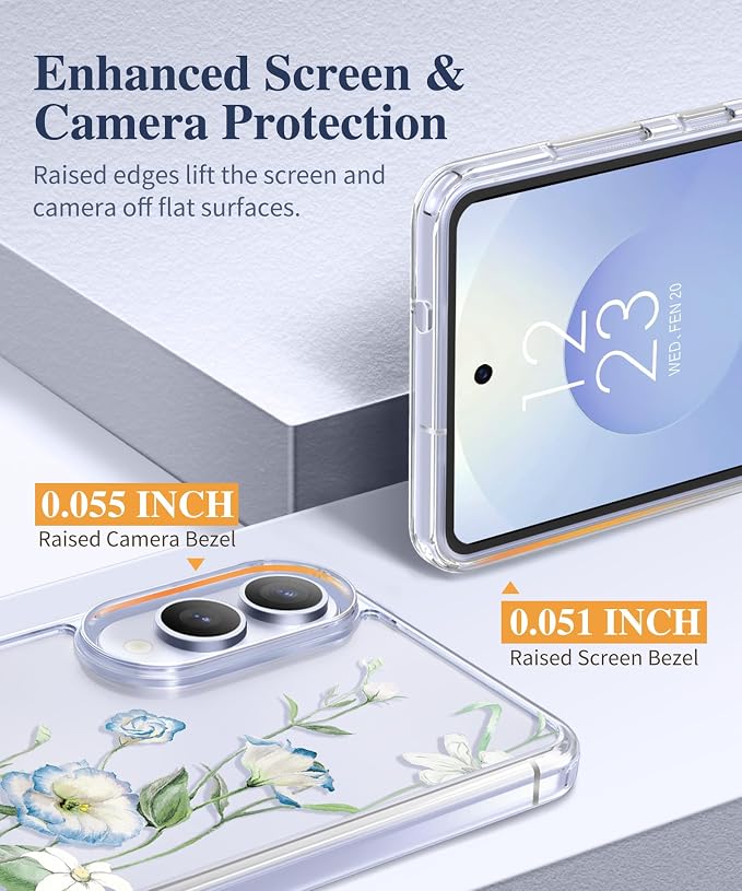 GVIEWIN for Samsung Galaxy S25 Edge Case, Clear Floral Shockproof Protective Women Phone Case, Non-Yellowing, Screen&Camera Lens Protector for Galaxy S25 Edge 6.7",Aquilegia/White