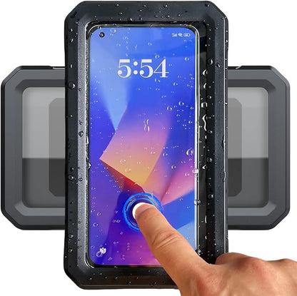 Shower Phone Holder Waterproof,480° Rotation Adjustable Wall Mount Shower Phone Case with Anti-Fog Touch Screen for Bathroom Tub Kitchen Mirror,Up to 6.8 in (Black)