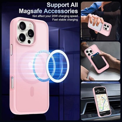 MOCCA Strong Magnetic for iPhone 16 Pro Max Phone Case, [Compatible with Magsafe][16FT Mil-Grade Drop Protection] Slim Thin Translucent Matte Protective Cover Case for iPhone 16 Pro Max Case, Pink