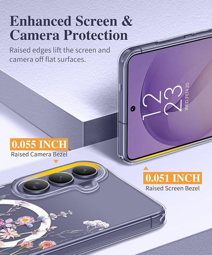 GVIEWIN for Samsung Galaxy S26 Plus Case Compatible with MagSafe, Clear Floral Shockproof Protective Women Phone Case, Non-Yellowing, Screen&Camera Lens Protector for S26 Plus 6.7",Floratopia/Colorful