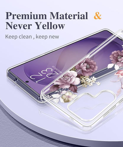 GVIEWIN for Samsung Galaxy S26 Ultra Case, Clear Floral Slim Shockproof Protective Women Phone Case, Non-Yellowing, with Screen Protector & Camera Lens Protector for S26 Ultra 6.9", Cherry Blossoms