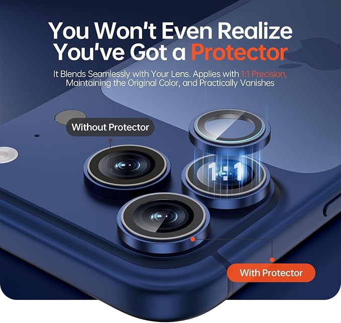 2 Pack Camera Lens Protector for iPhone 17 Pro Max/17 Pro/16 Pro Max/16 Pro/15 Pro Max/15 Pro/14 Pro Max/14 Pro [1:1 Invisible Fit] Military Grade Glass & Metal Camera Lens Cover, Blue