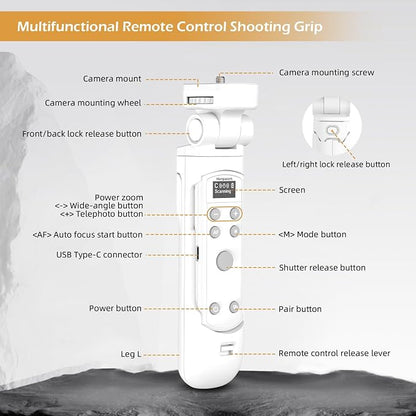for Canon Tripod Wireless Shooting Grip with Shutter Release - Mini-Tripod with Rechargeable Remote Control for G7 X III/R50/R8/R5/R10/G5 X II/R100/M6 II/M200/M50/R50 V/6D II/SL2, for Vlogging, White