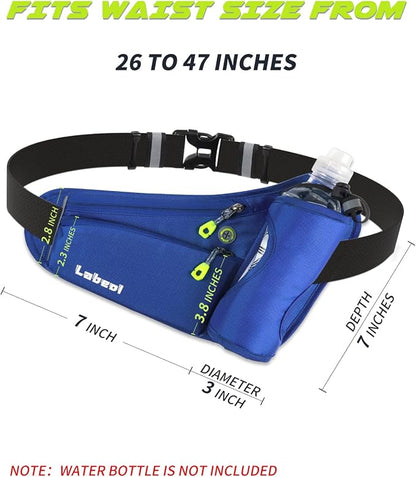 Running Belt, Waterproof Hydration Belt with Water Bottle Holder Hiking Walking Waist Pack Reflective Adjustable Fanny Pack Compatible for Phone Waistband Outdoor