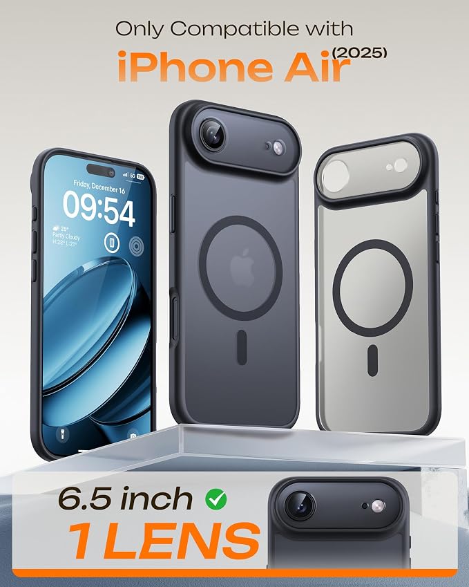TOCOL for iPhone Air Case, Compatible with Magsafe, Full Camera Protection, Built-in Magnetic Ring, Drop Protection, Slim Thin Translucent Matte Phone Case for iPhone 17 Air (Black)