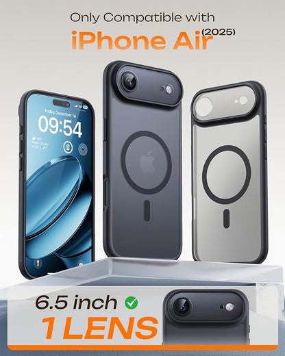 TOCOL for iPhone Air Case, Compatible with Magsafe, Full Camera Protection, Built-in Magnetic Ring, Drop Protection, Slim Thin Translucent Matte Phone Case for iPhone 17 Air (Black)