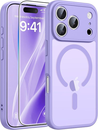 FNTCASE for iPhone 17 Pro Max Case: [Compatible with Magsafe] Translucent Matte Cases with [Full Camera Protection] [Screen Protector] Military Grade Shockproof Protective Phone Cover - Light Purple